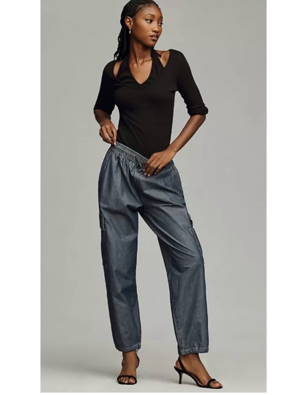 Anthropologie Pilcro Denim Bungee 90s Parachute High Rise Pants Boho Chambray XS - Picture 1 of 10